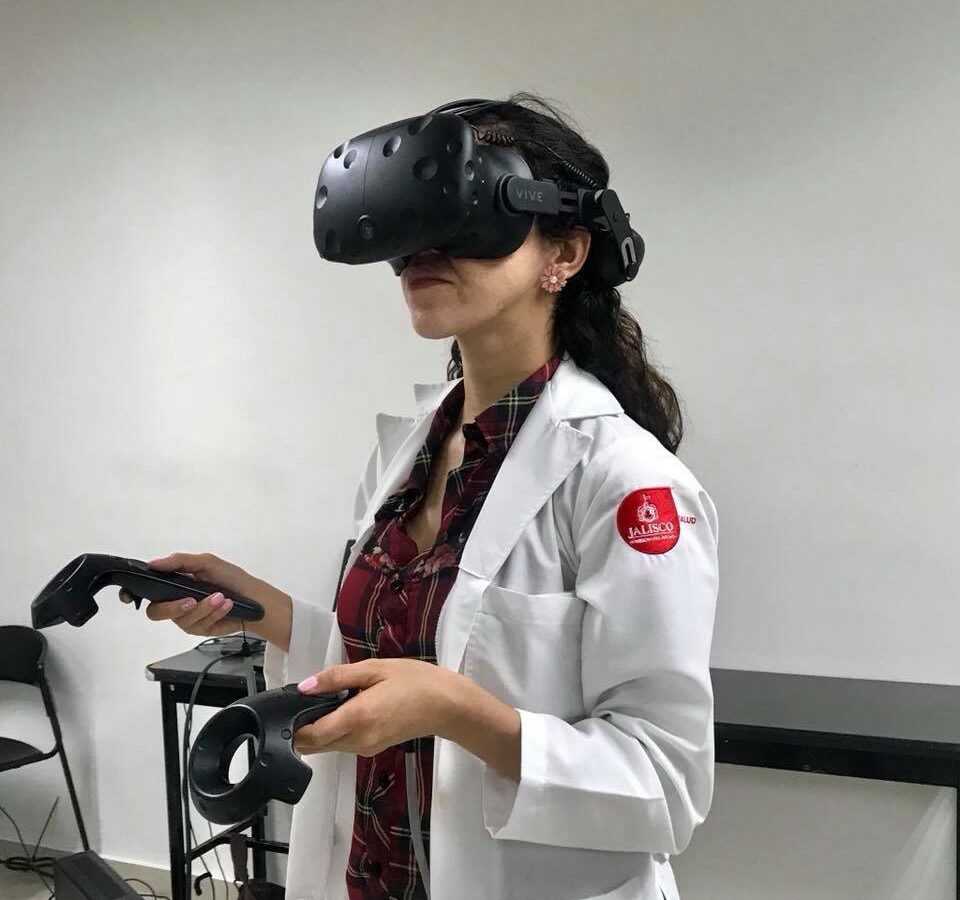 A doctor tests virtual reality equipment